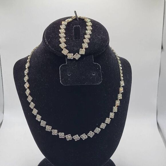 Vintage 50s Hollywood Glam Demi Parure Pave Set Crystal Bracelet and Necklace in - Picture 1 of 6
